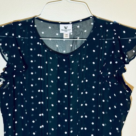 Black and white polka dot shear button down top PM - Picture 4 of 4